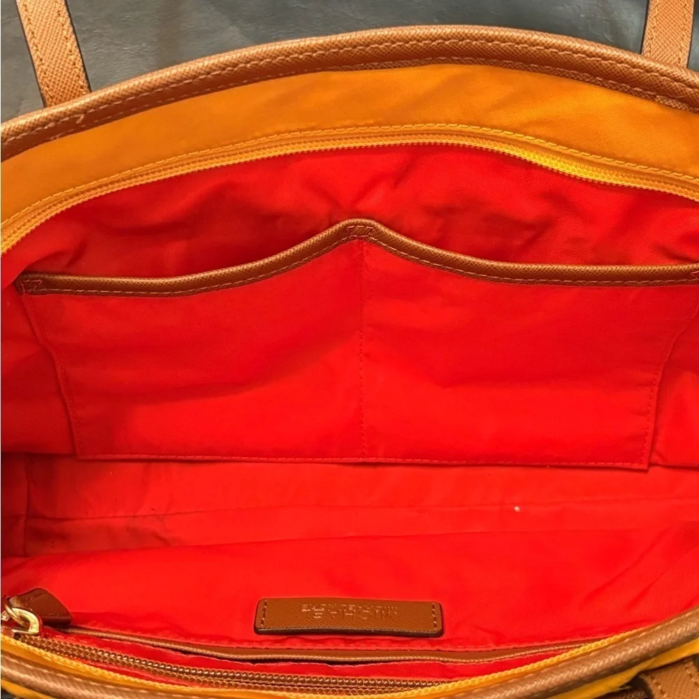 Michael Kors Kempton Medium Pocket Nylon Tote Handbag Purse Hunter Forest Yellow
